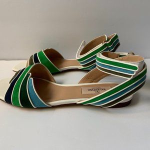 Valentino Garavani Blue Green Suede Stripe Sandal